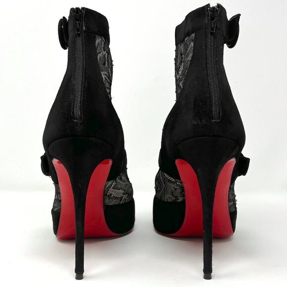 Christian Louboutin black suede & lace ankle boots pointed toe 40.5 / US 10-10.5 - Picture 5 of 10